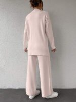 Compleu Tricotat cu Pantalon Carla Roz Pudra - imagine 2