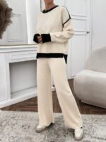 Compleu Tricotat cu Pantalon Ellis Crem