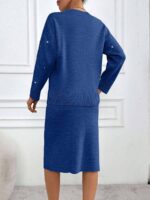 Compleu Tricotat cu Fusta Midi Daniella Albastru cu Strasuri - imagine 2