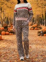 Compleu Tricotat cu Pantalon Daria Animal Print