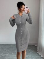 Rochie Scurta Tricotata Petra Gri - imagine 3