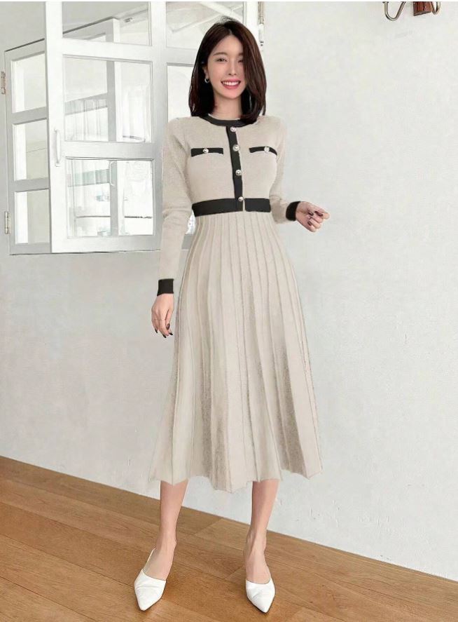 1 Rochie Midi Tricotata Anisia Bej - imagine 1