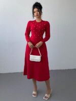 Rochie Midi Tricotata Roxana Rosie cu Perle - imagine 3
