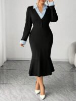 Rochie Midi Elisa Neagra cu Guler - Marimi Mari