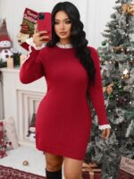 Rochie Scurta Tricotata Amaryllis Rosie - Marimi Mari