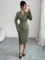 Compleu cu Fusta Midi Amellie Kaki - imagine 5
