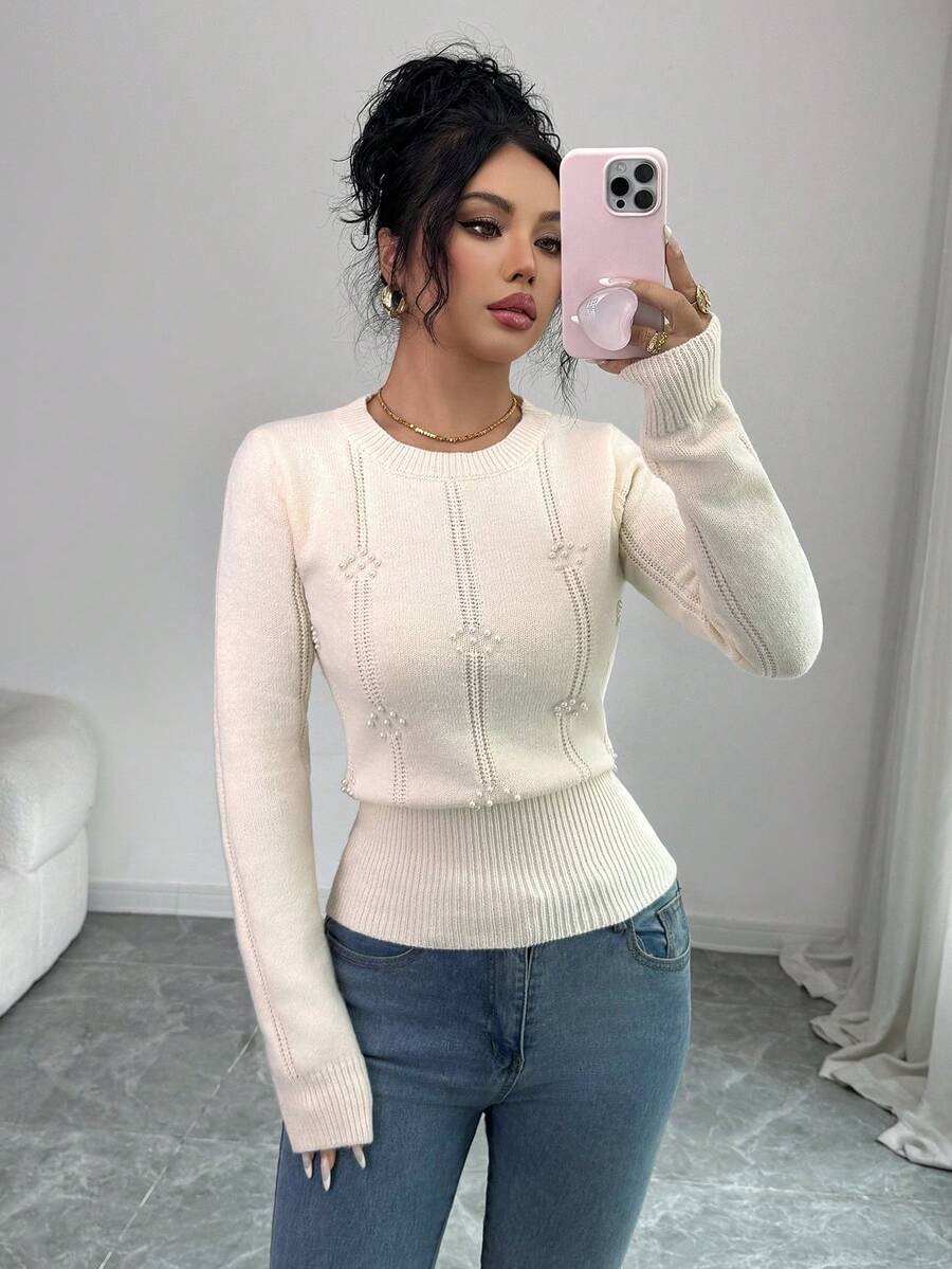 13 Pulover Tricotat Herta Alb - imagine 1