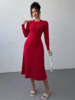 Rochie Midi Tricotata Roxana Rosie cu Perle