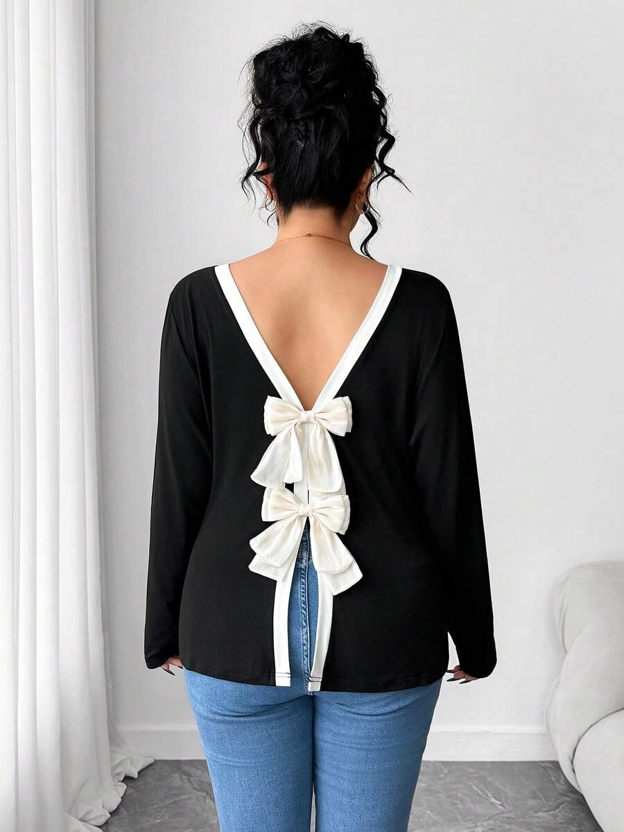 209 Bluza Dama Corina Neagra cu Funde Crem - Marimi Mari - imagine 1