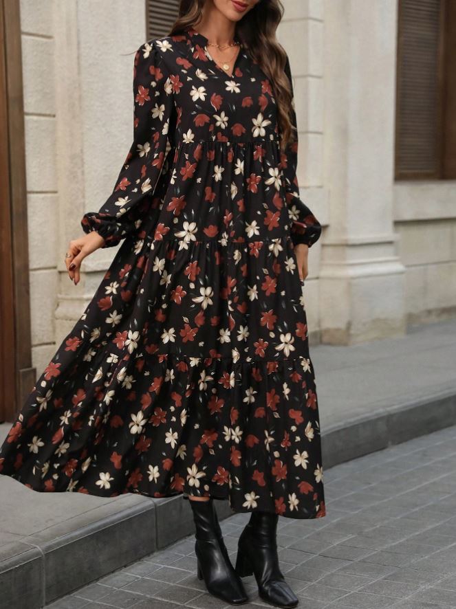 22 Rochie Midi Liana Neagra Inflorata - imagine 1