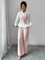 Compleu cu Pantalon Siska Roz cu Maneci Albe
