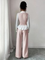 Compleu cu Pantalon Siska Roz cu Maneci Albe - imagine 2