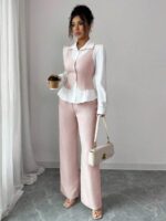Compleu cu Pantalon Siska Roz cu Maneci Albe - imagine 3
