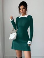 Rochie Scurta Tricotata Antonina Verde cu Guler - imagine 4