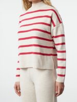 Compleu Tricotat cu Pantalon Calypso Bej cu Dungi Roz - imagine 3