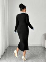 Rochie Midi Elisa Neagra cu Guler - Marimi Mari - imagine 2