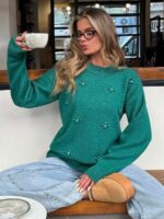 Pulover Tricotat Diana Turcoaz - imagine 4