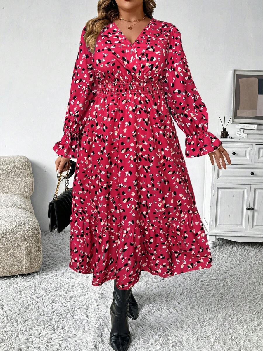 34 Rochie Midi Penelopa Roz cu Print Alb si Negru - Marimi Mari - imagine 1