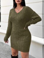 Rochie Tricotata Scurta Rudilla  Kaki Inchis - Marimi Mari - imagine 3