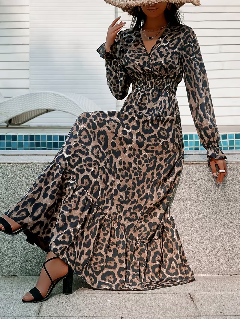 351 Rochie Lunga Mandy Maro cu Animal Print - imagine 1