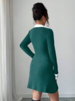 Rochie Scurta Tricotata Antonina Verde cu Guler - imagine 2