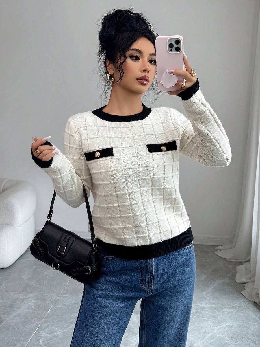 4 Pulover Tricotat Erika Alb - imagine 1