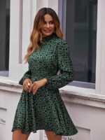 Rochie Scurta Eva Verde cu Print Negru - imagine 3