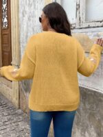 Pulover Tricotat Milou Mustar cu Broderie - Marimi Mari - imagine 2