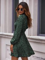 Rochie Scurta Eva Verde cu Print Negru - imagine 2