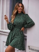 Rochie Scurta Eva Verde cu Print Negru - imagine 4