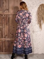 Rochie Lunga Taisa Bleumarin Inflorata - Marimi Mari - imagine 2