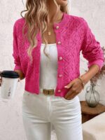 Pulover Tricotat Paulina Roz cu Nasturi - imagine 4