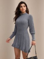 Rochie Scurta Tricotata Lineth Gri - imagine 3