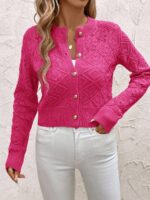 Pulover Tricotat Paulina Roz cu Nasturi - imagine 3