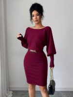 Rochie Scurta Tricotata Lensa Grena - imagine 3