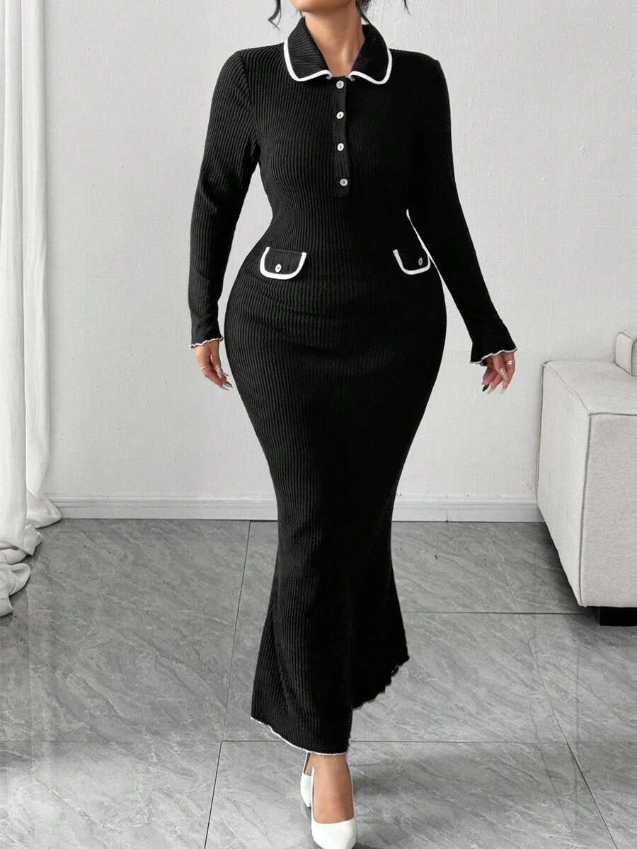 47 Rochie Lunga Kenna Neagra - Marimi Mari - imagine 1