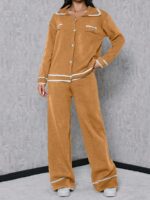 Compleu Tricotat cu Pantalon Camila Bej Inchis - imagine 3