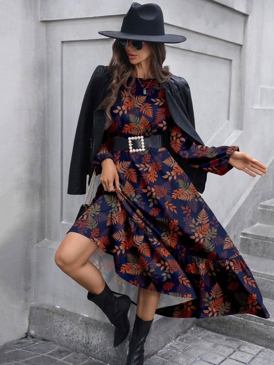 5 Rochie Lunga Klara Bleumarin Inflorata - imagine 1