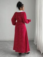 Rochie Lunga Segot Rosie cu Buline Albe - Marimi Mari - imagine 2