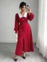 Rochie Lunga Segot Rosie cu Buline Albe - Marimi Mari