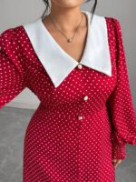 Rochie Lunga Segot Rosie cu Buline Albe - Marimi Mari - imagine 3