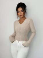 Pulover Tricotat Anemona Bej - imagine 3