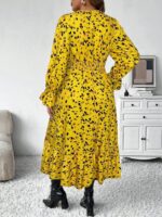 Rochie Midi Aletha Galbena cu Print Negru - Marimi Mari - imagine 2