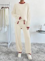 Compleu Tricotat cu Pantalon Anisia Alb