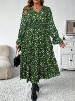 Rochie Midi Aletha Verde cu Print Alb si Negru - Marimi Mari - imagine 3