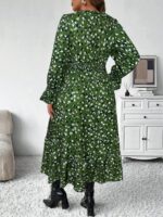 Rochie Midi Aletha Verde cu Print Alb si Negru - Marimi Mari - imagine 2