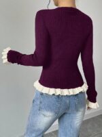 Pulover Tricotat Bristol Violet cu Nasturi - imagine 2