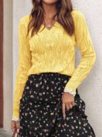 Pulover Tricotat Silvia Galben cu Perle