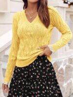 Pulover Tricotat Silvia Galben cu Perle - imagine 3