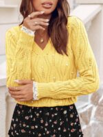 Pulover Tricotat Silvia Galben cu Perle - imagine 4